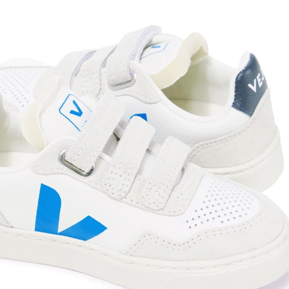 VEJA Kids Leather Sneakers White Gray Blue Velcro - Picture 7 of 7